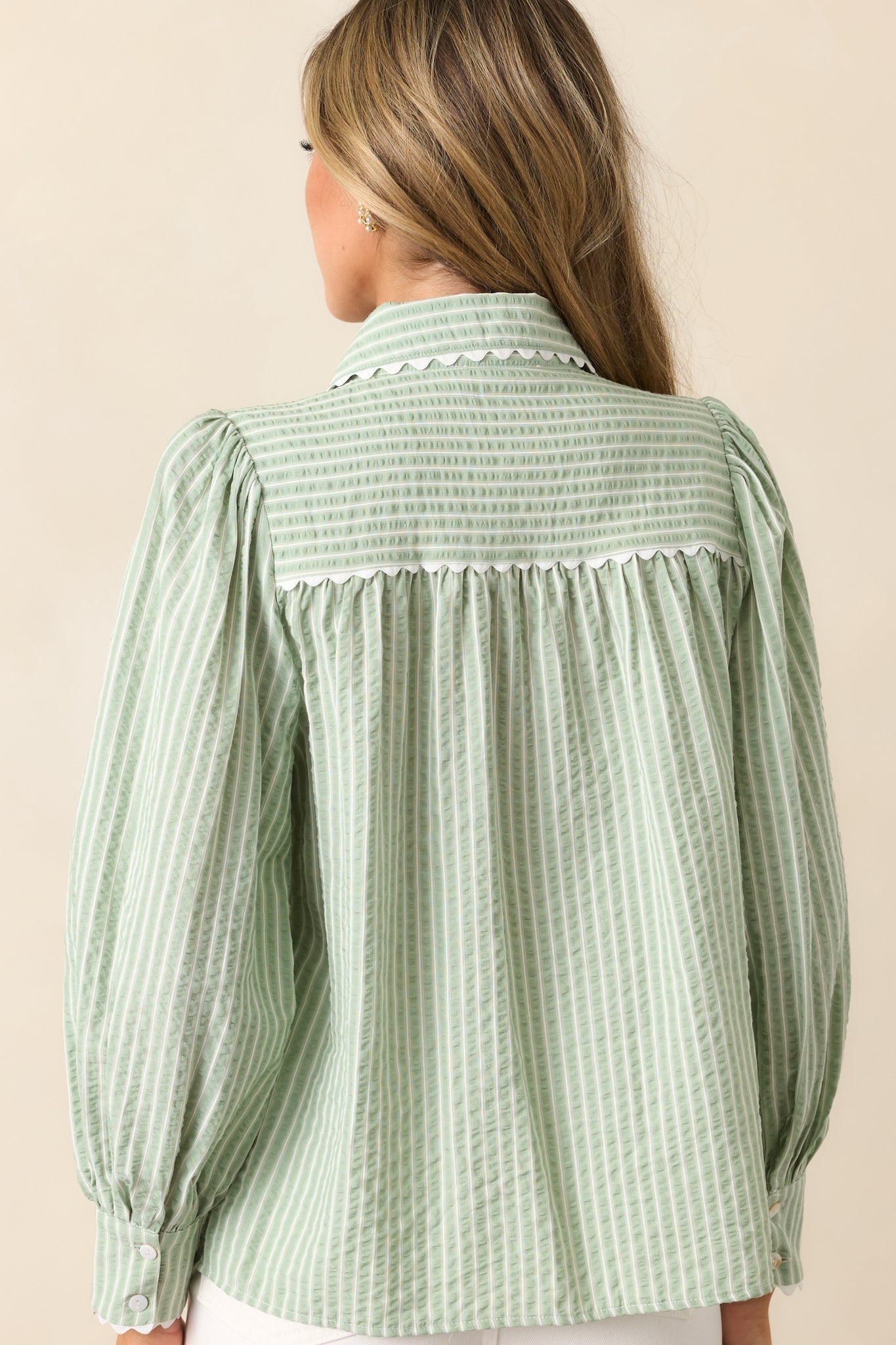 In the Quiet Shade Sage Button Front Blouse