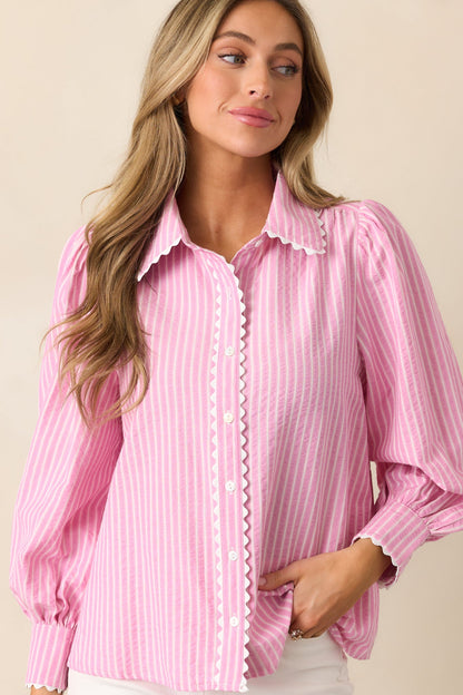 In the Quiet Shade Pink Button Front Blouse