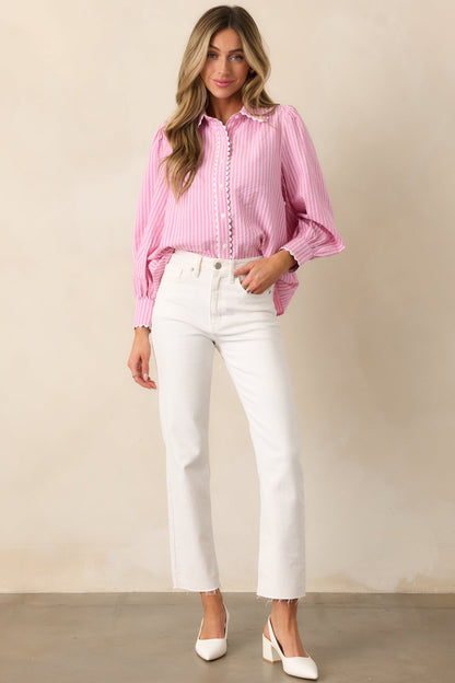 In the Quiet Shade Pink Button Front Blouse