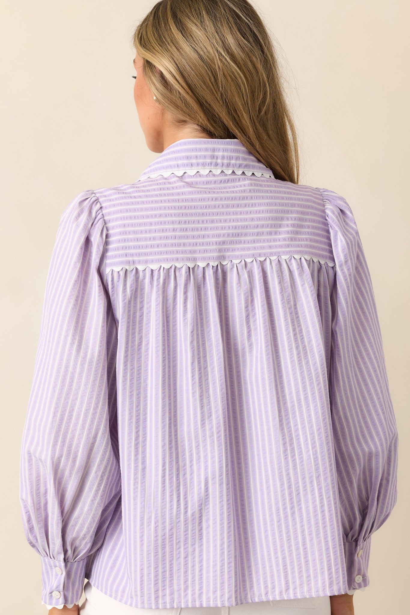 In the Quiet Shade Lavender Button Front Blouse