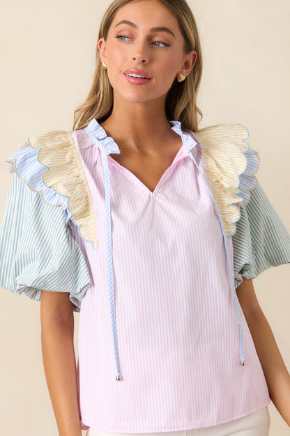 Boat Ride Pink Multi Stripe Blouse