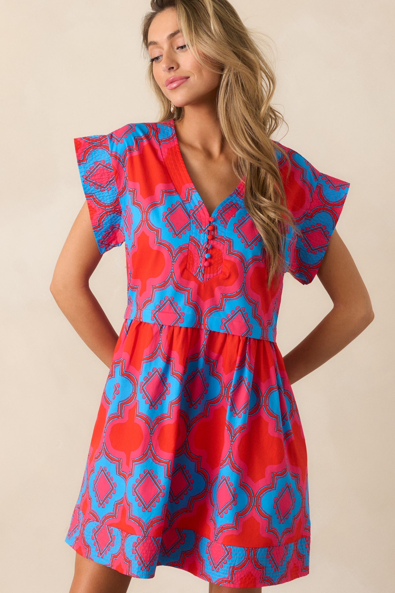 Doing Better Cotton Red Print Mini Dress