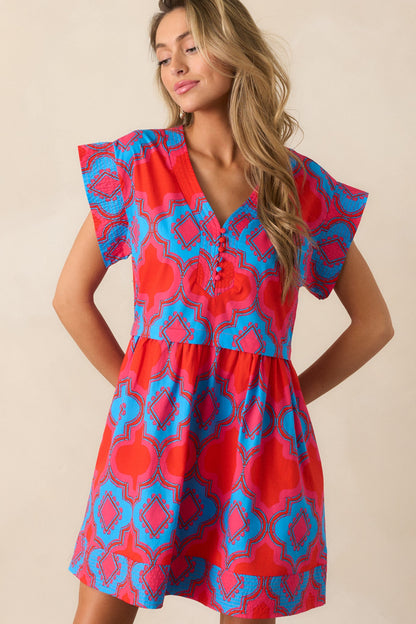 Doing Better Cotton Red Print Mini Dress