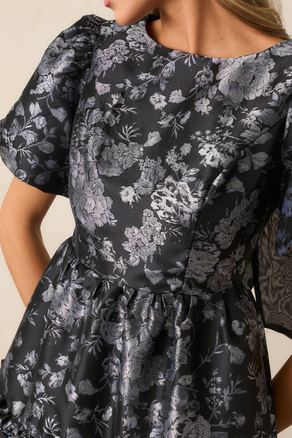 Follow My Lead Black Floral Jacquard Midi Dress
