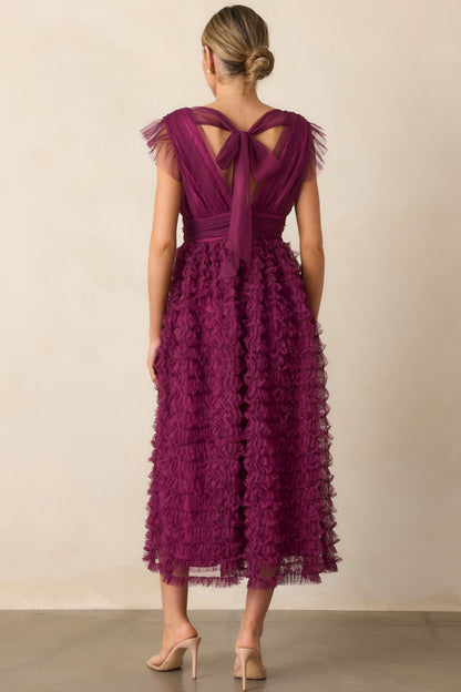 Fearless Hearts Plum Ruffle Midi Dress