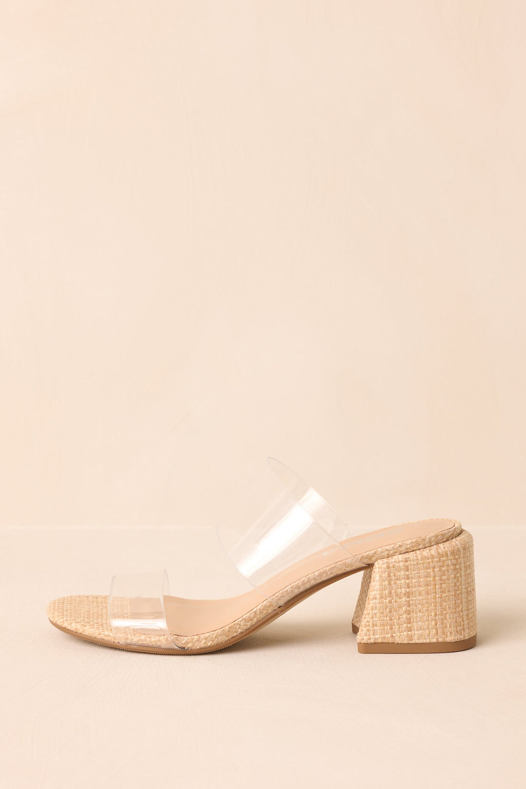Just For Kicks Clear Natural Raffia Block Heels