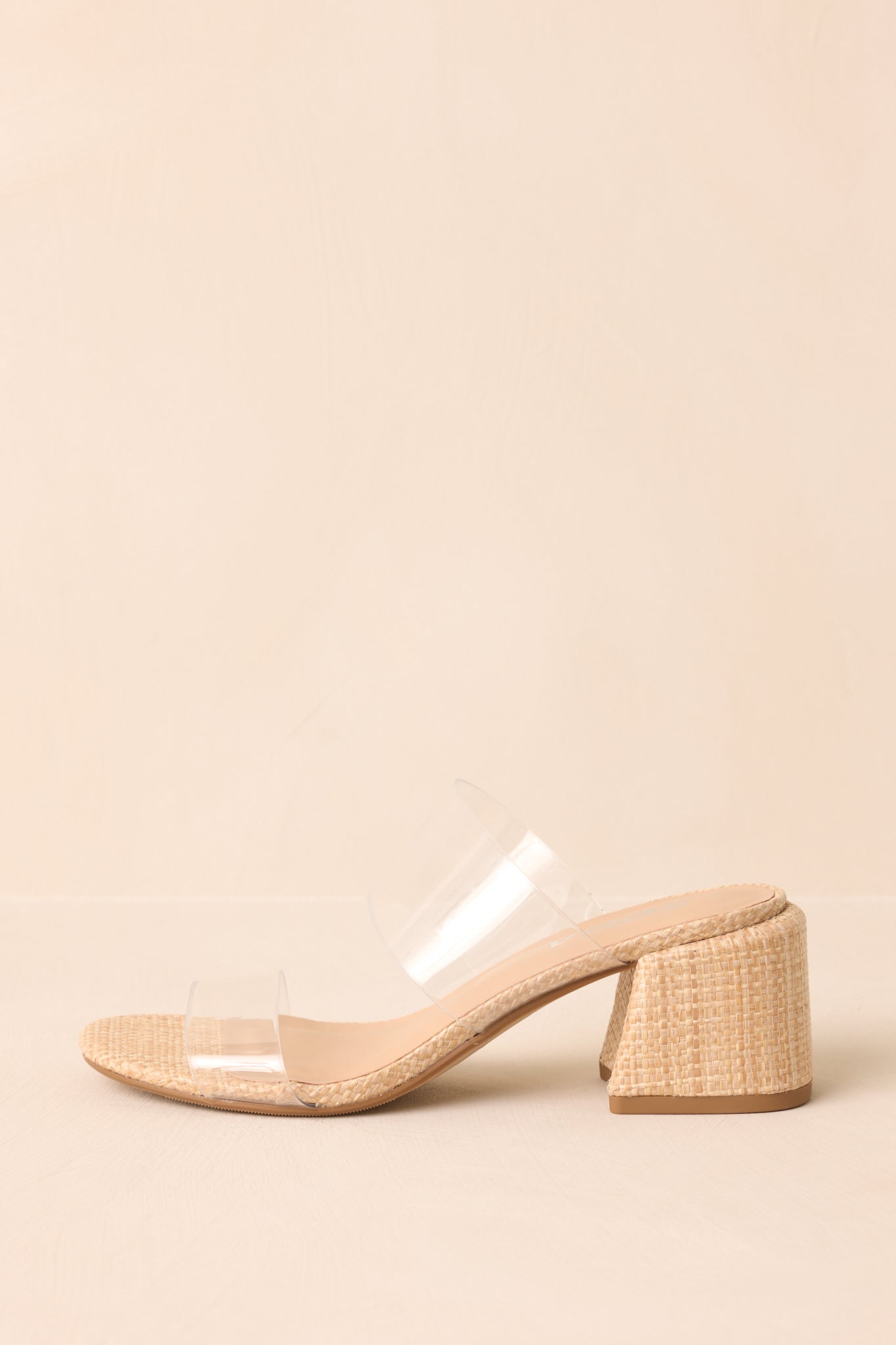 Just For Kicks Clear Natural Raffia Block Heels