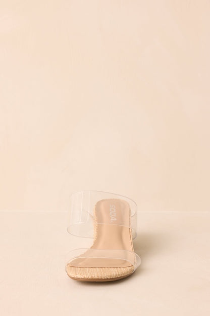 Just For Kicks Clear Natural Raffia Block Heels