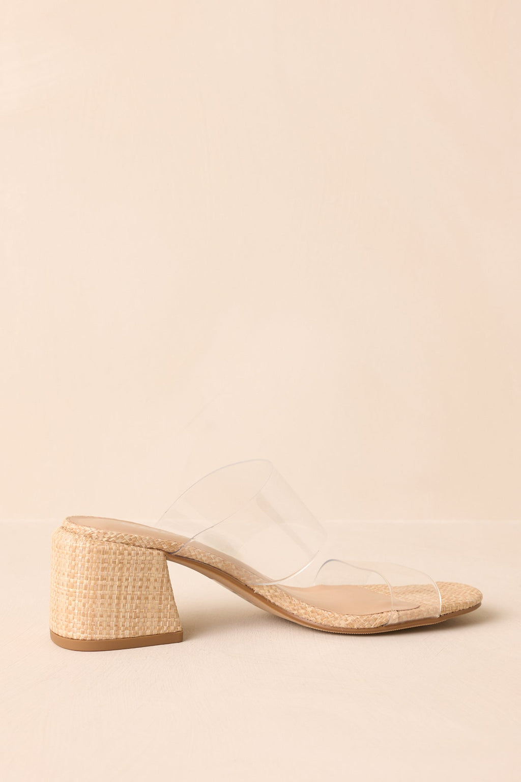 Just For Kicks Clear Natural Raffia Block Heels
