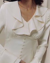 Pearl Button Ruffle Midi Dress