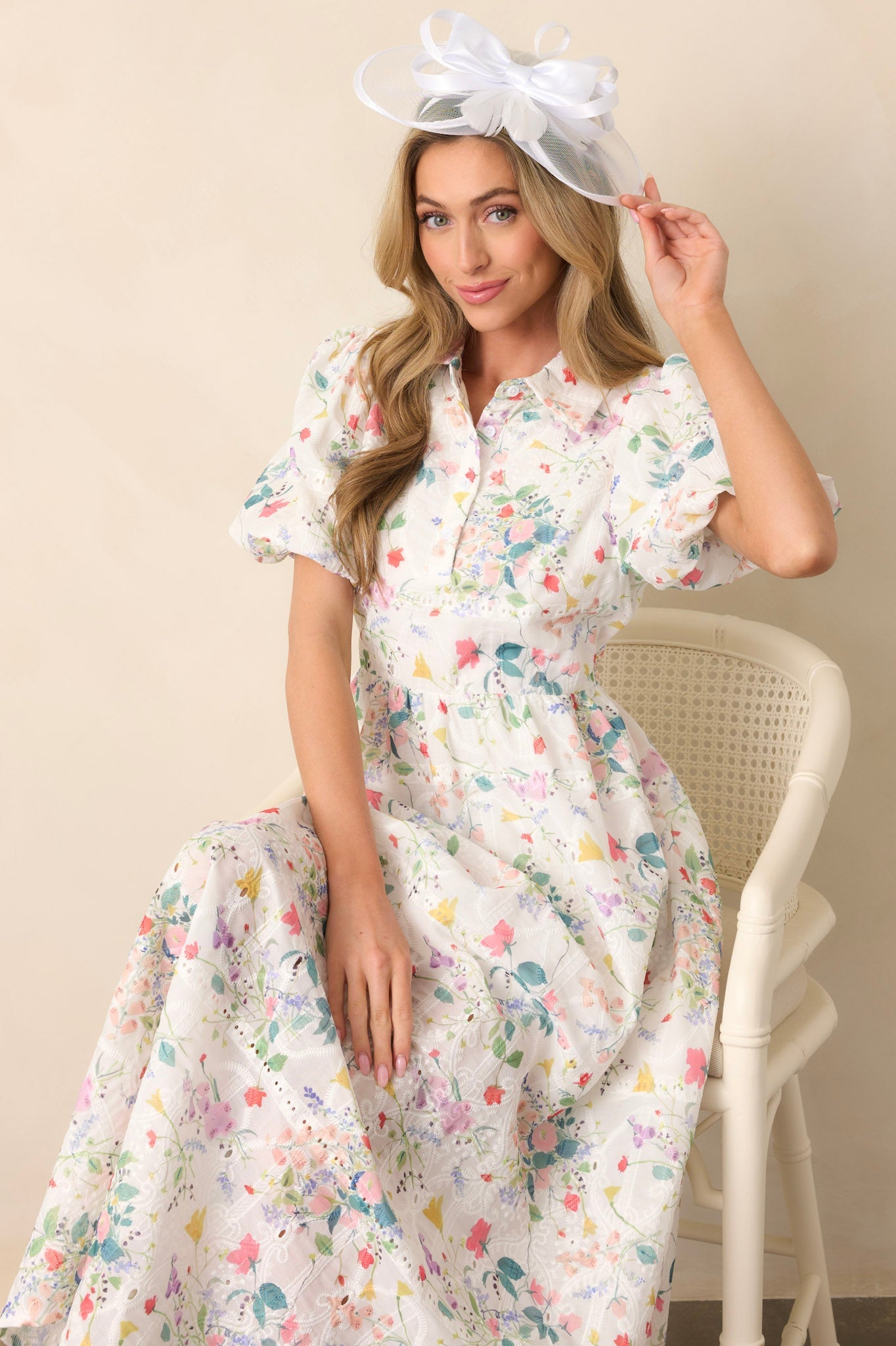 A Fresh Pick Ivory Floral Embroidered Maxi Dress