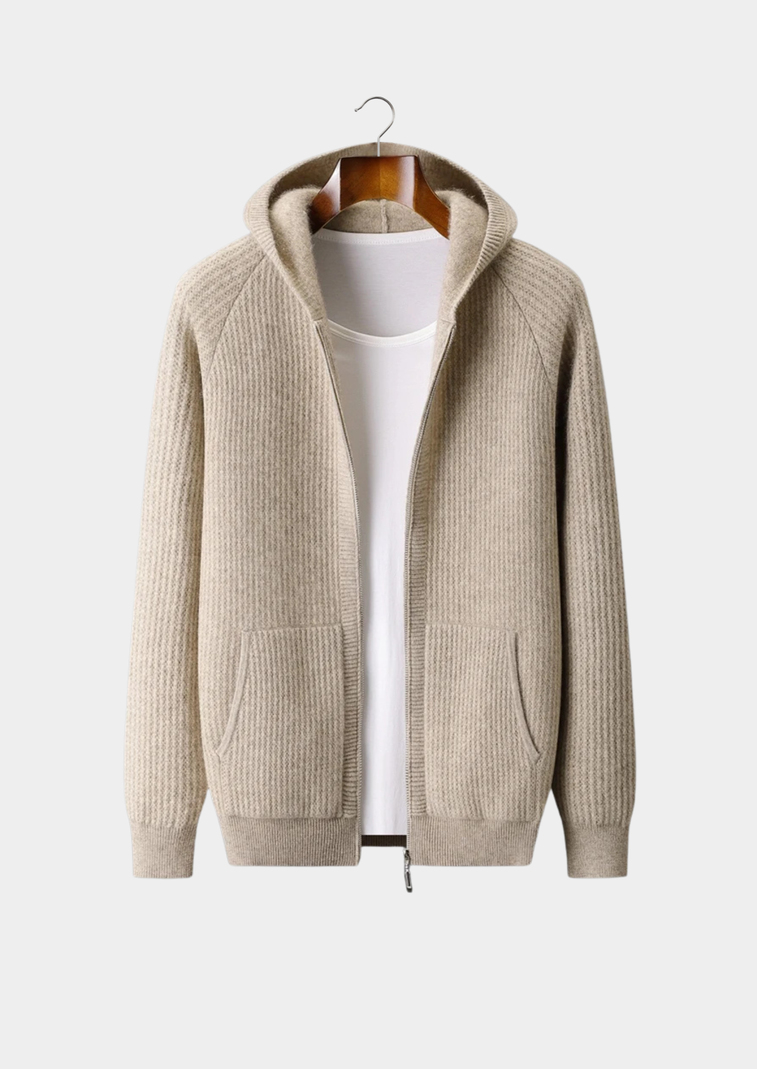 NOBA WOOL RIBBED ZIPPER HOODIE