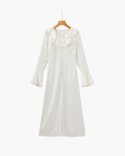 Pearl Button Ruffle Midi Dress