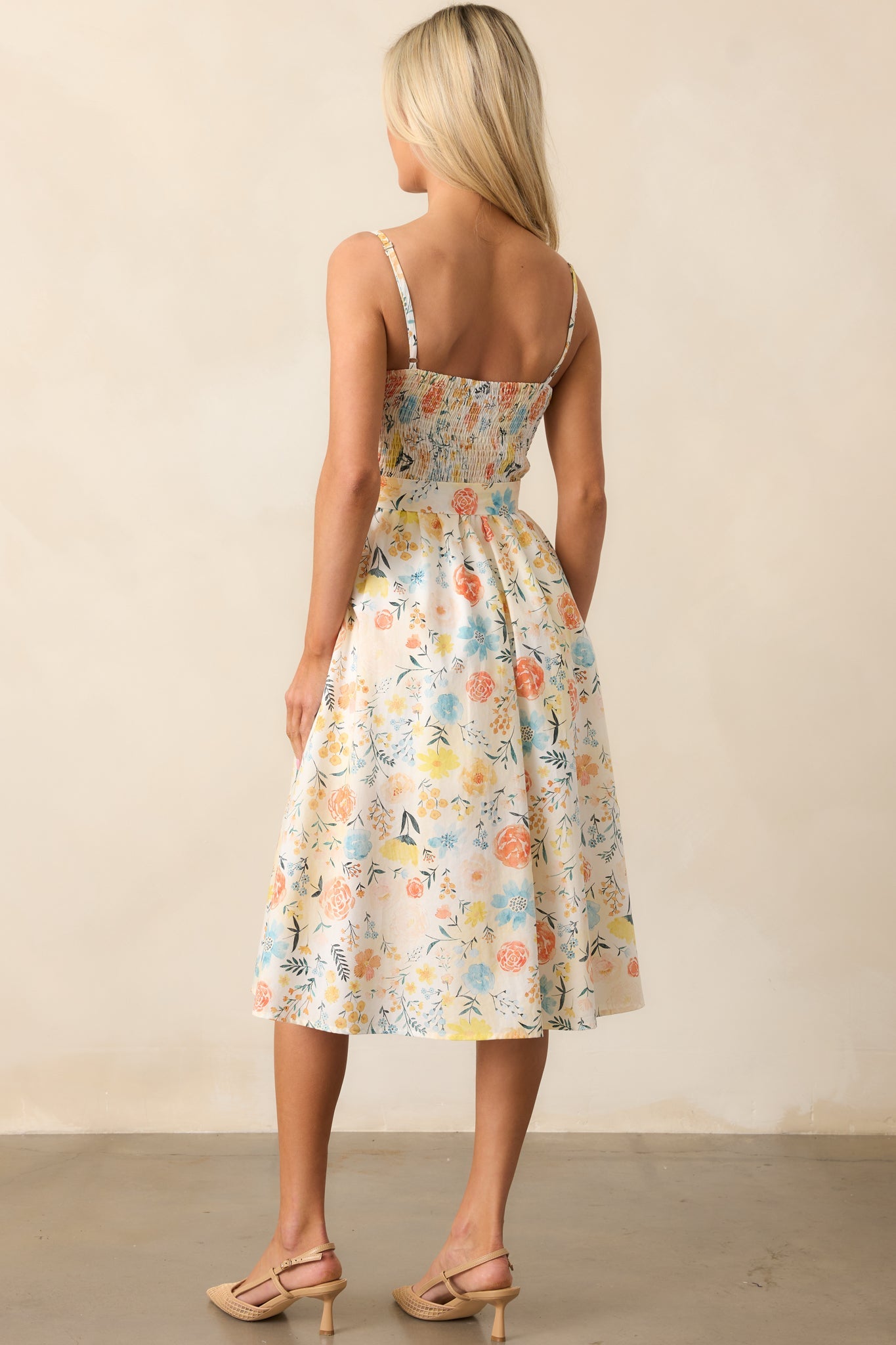Garden Harvest Ivory Floral Belted Cotton Midi Dress