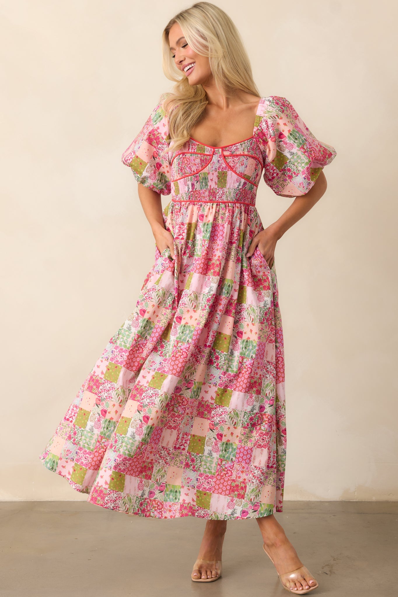 In My Free Time Pink Cotton Patchwork Maxi Dress