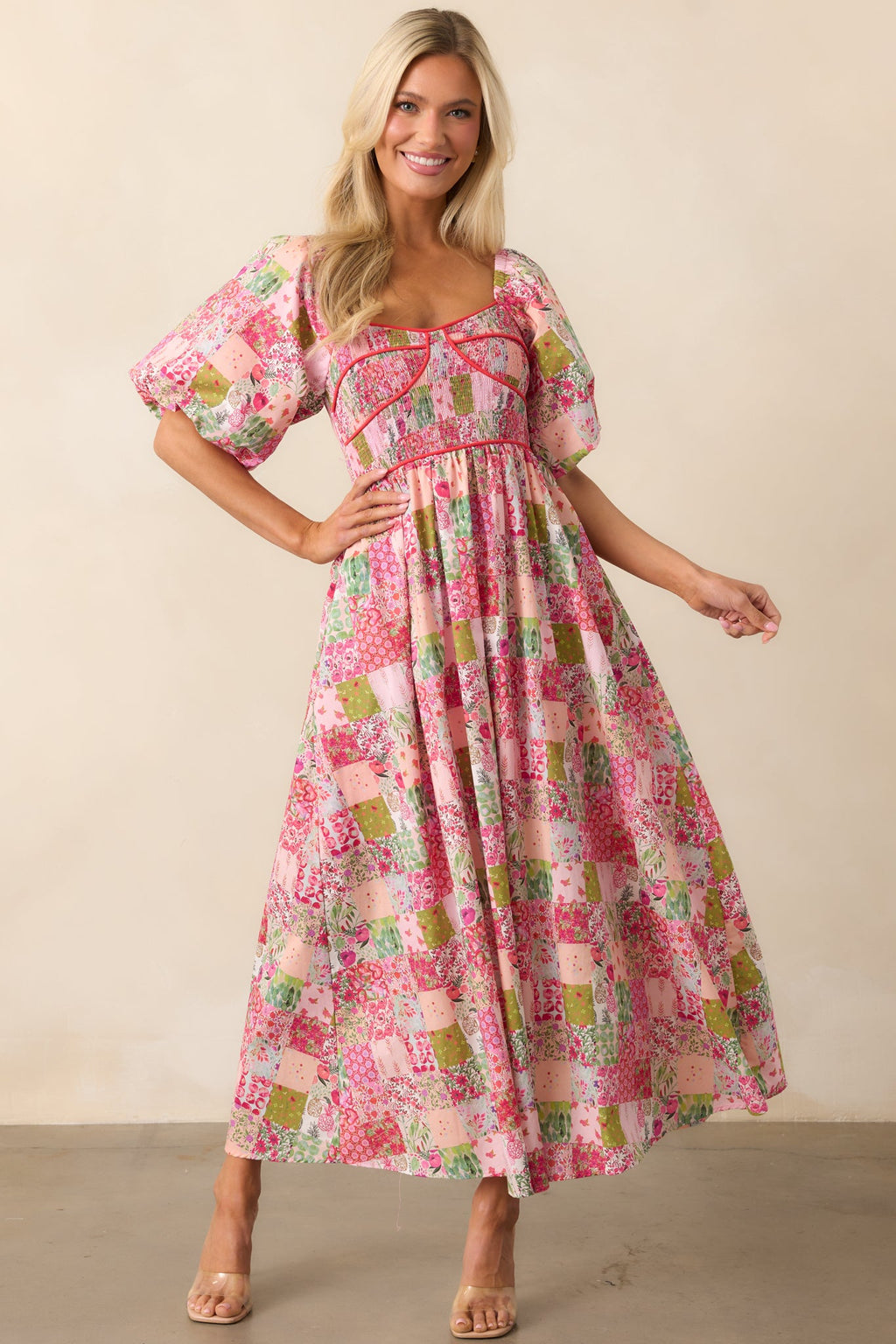 In My Free Time Pink Cotton Patchwork Maxi Dress