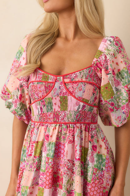 In My Free Time Pink Cotton Patchwork Maxi Dress