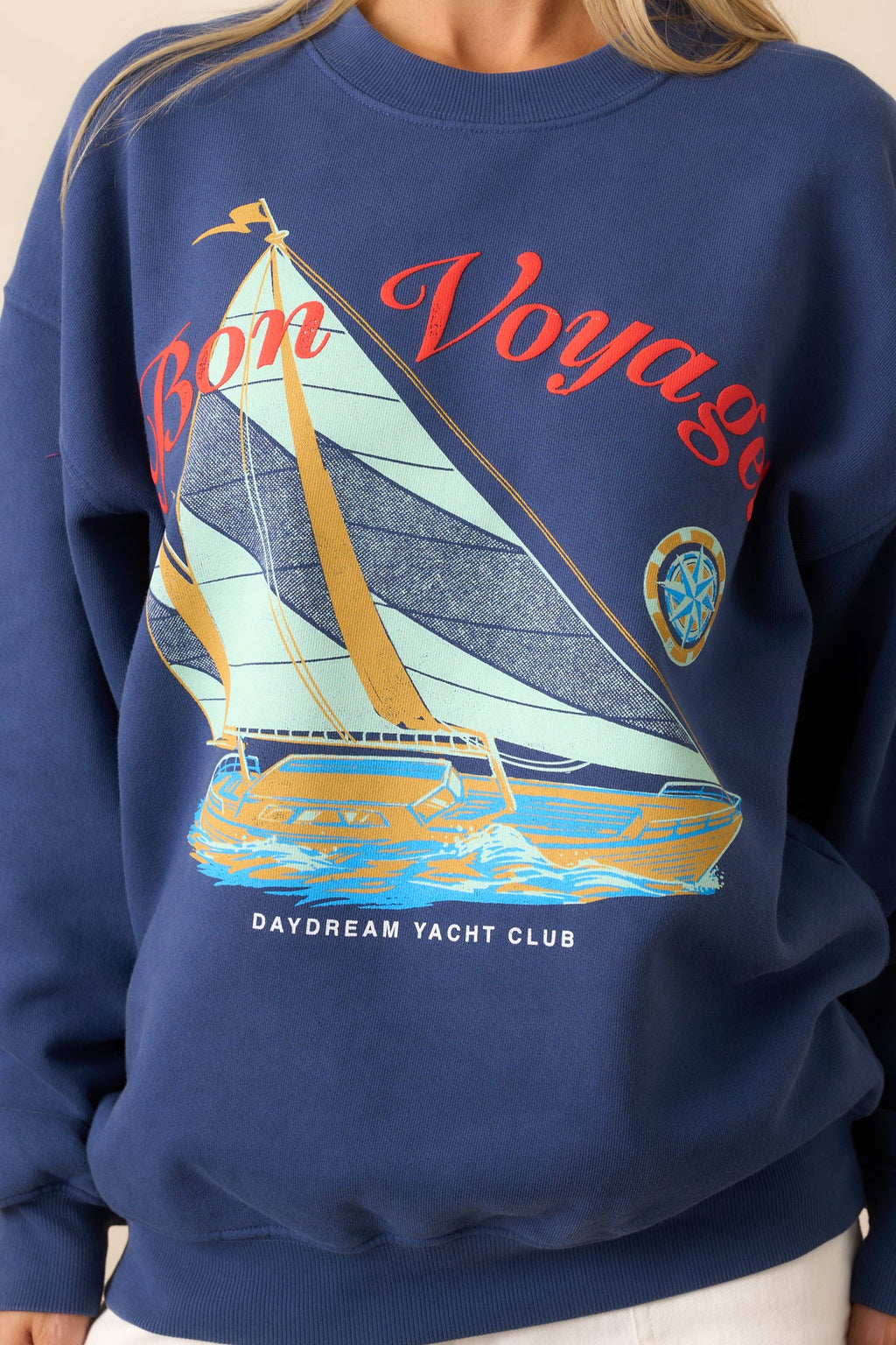 Bon Voyage Washed Indigo Blue Boyfriend Sweatshirt