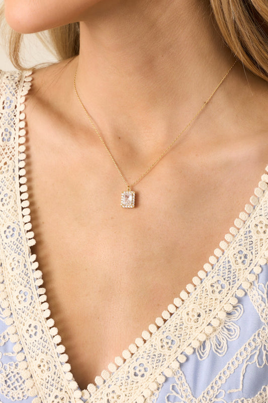 Keep Me Close Gold & Clear Emerald Cut Rhinestone Necklace