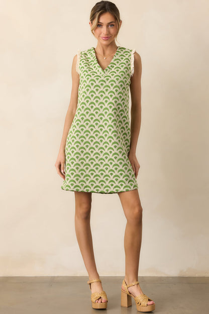 Just Enough Light Green Embroidered Mini Shift Dress
