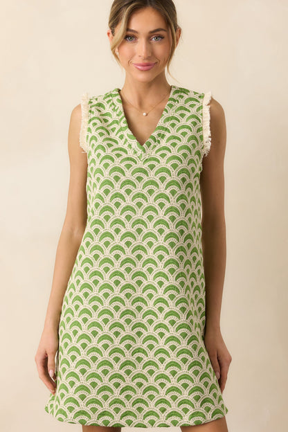 Just Enough Light Green Embroidered Mini Shift Dress