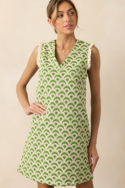 Just Enough Light Green Embroidered Mini Shift Dress