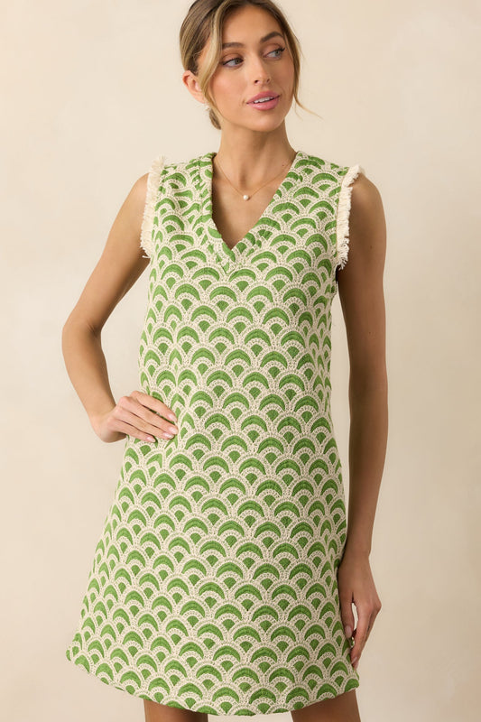 Just Enough Light Green Embroidered Mini Shift Dress