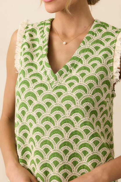 Just Enough Light Green Embroidered Mini Shift Dress