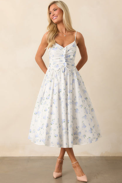 Garden Treasures Light Blue Floral Cotton Midi Dress