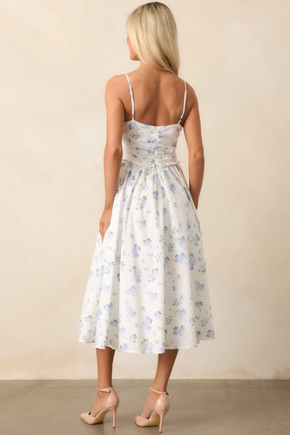 Garden Treasures Light Blue Floral Cotton Midi Dress