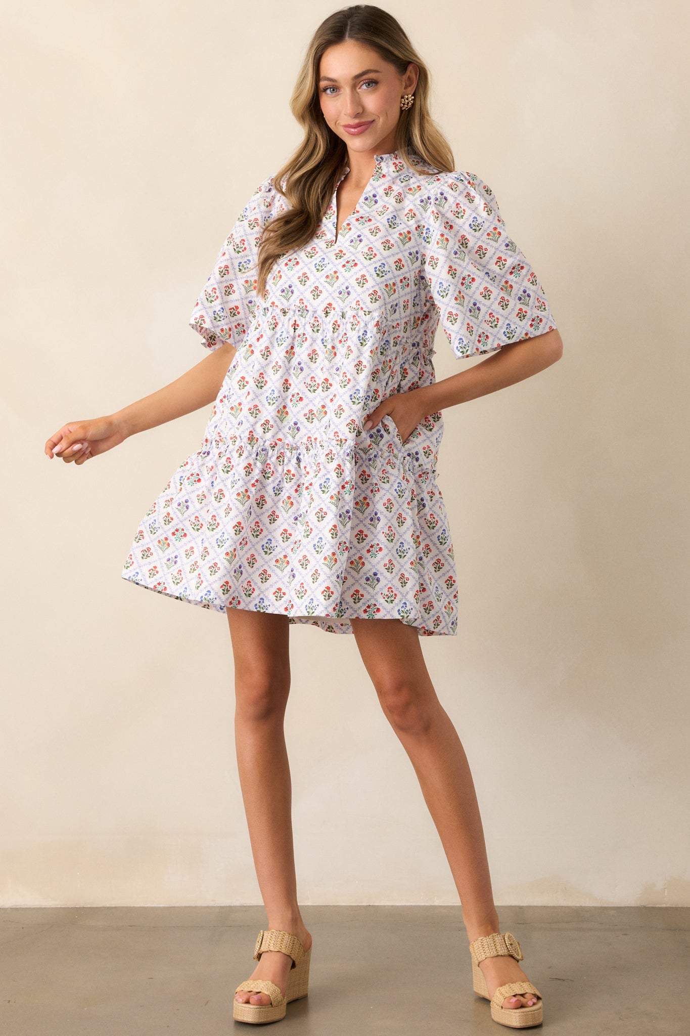 Hold Onto Hope Light Blue Floral Cotton Mini Dress