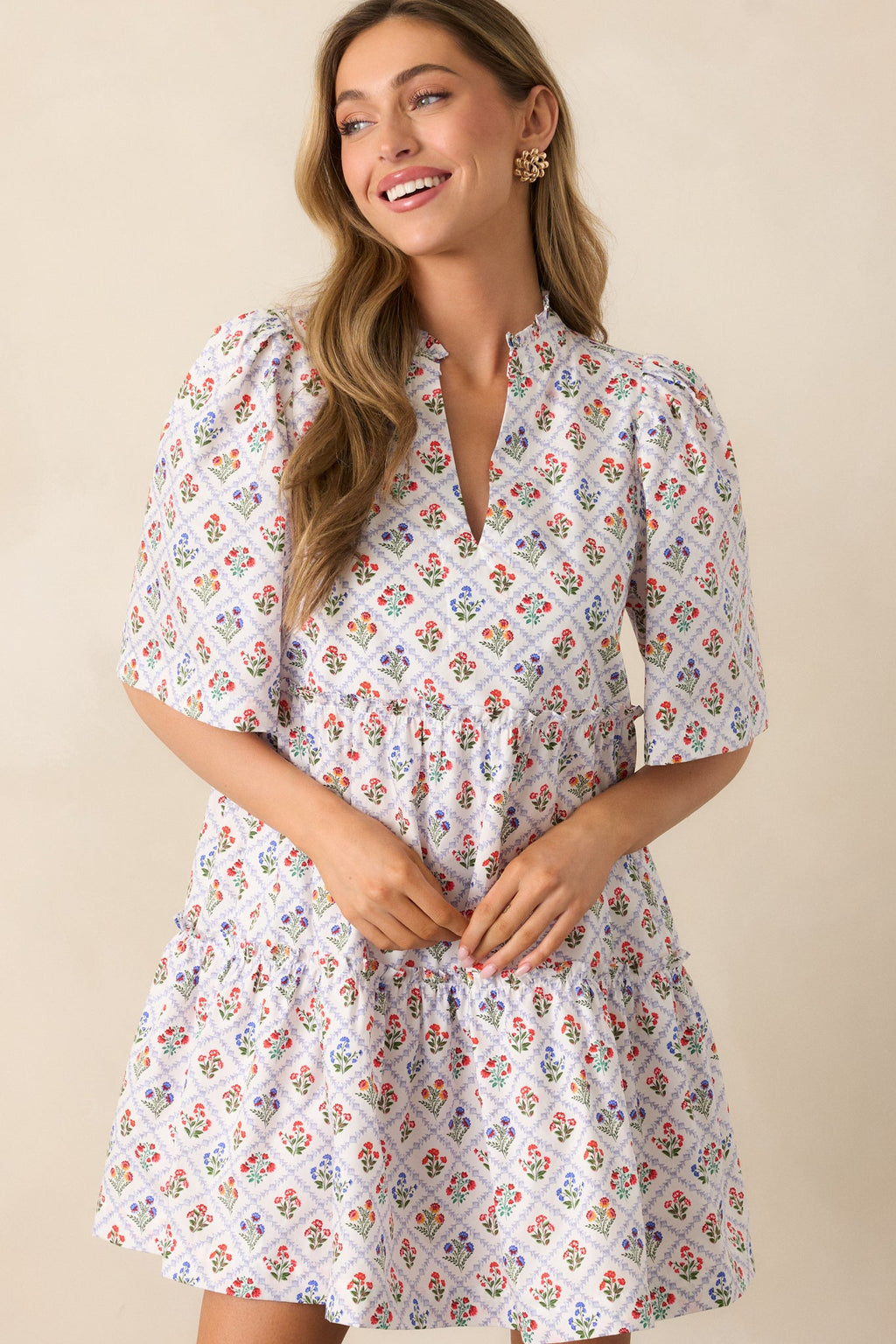 Hold Onto Hope Light Blue Floral Cotton Mini Dress