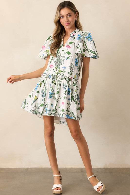 Everything In Bloom Ivory Multi Floral Cotton Mini Dress