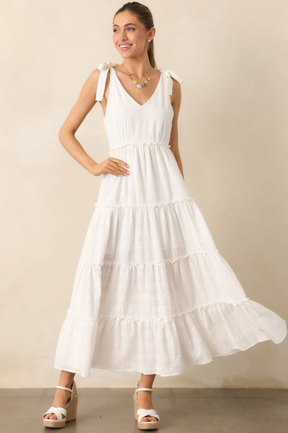 Half Past Sunset Ivory Cotton Tiered Maxi Dress
