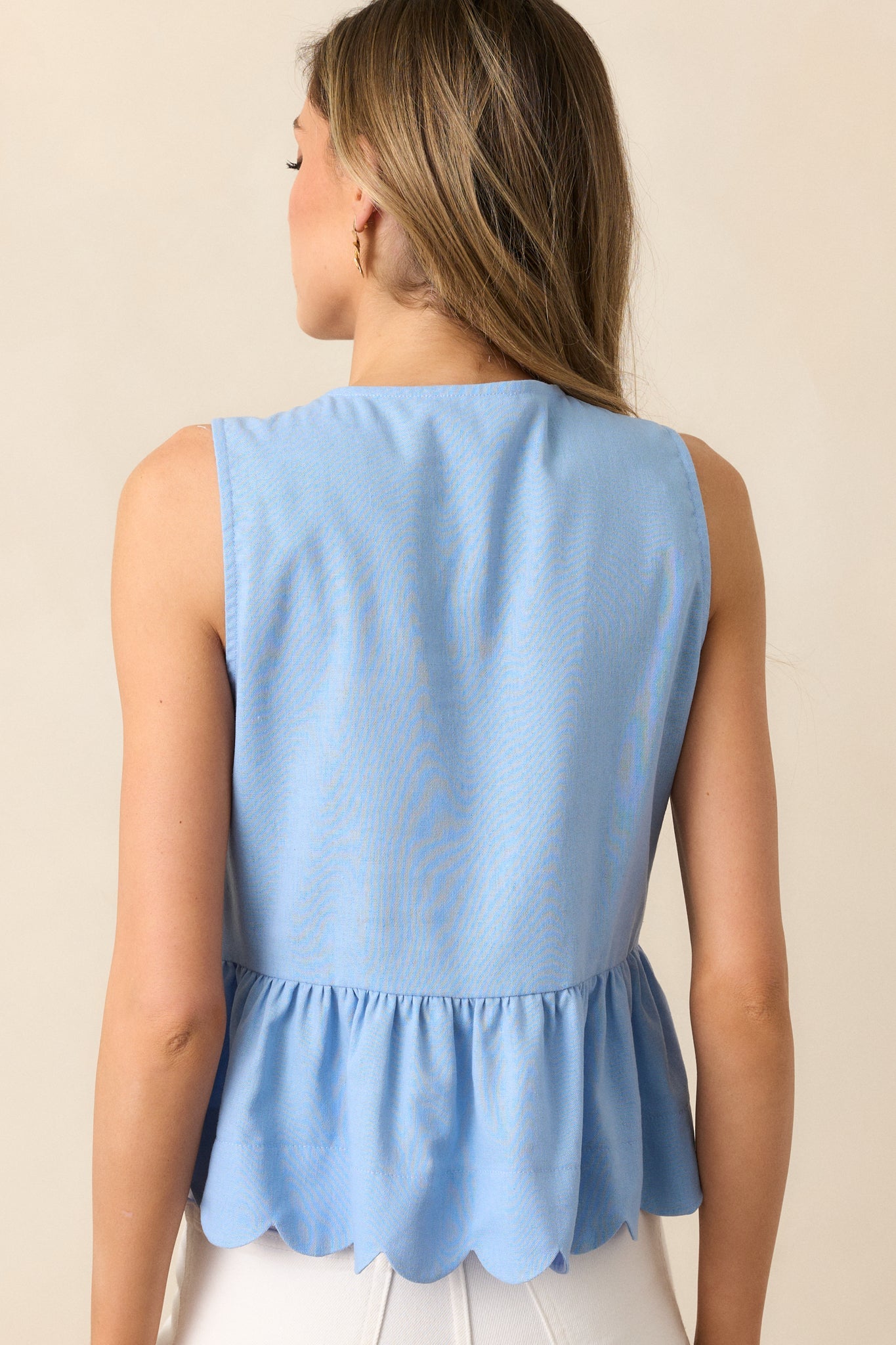 Countryside Inn Light Blue Bow Front Peplum Top