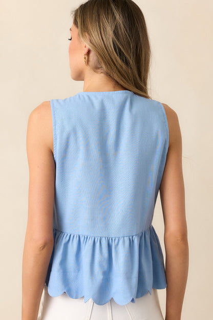 Countryside Inn Light Blue Bow Front Peplum Top