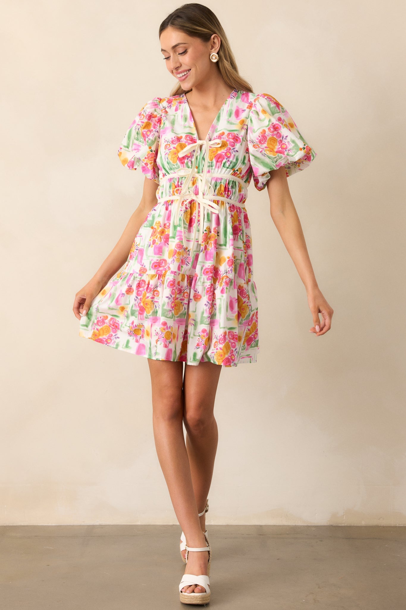 Yours Truly Pink Floral Cotton Puff Sleeve Mini Dress