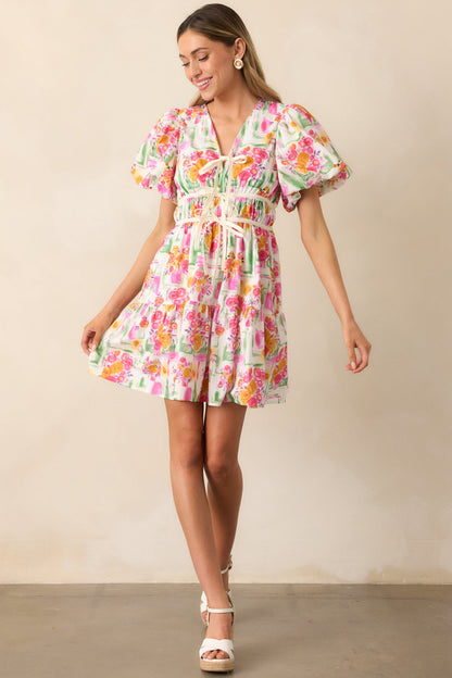Yours Truly Pink Floral Cotton Puff Sleeve Mini Dress