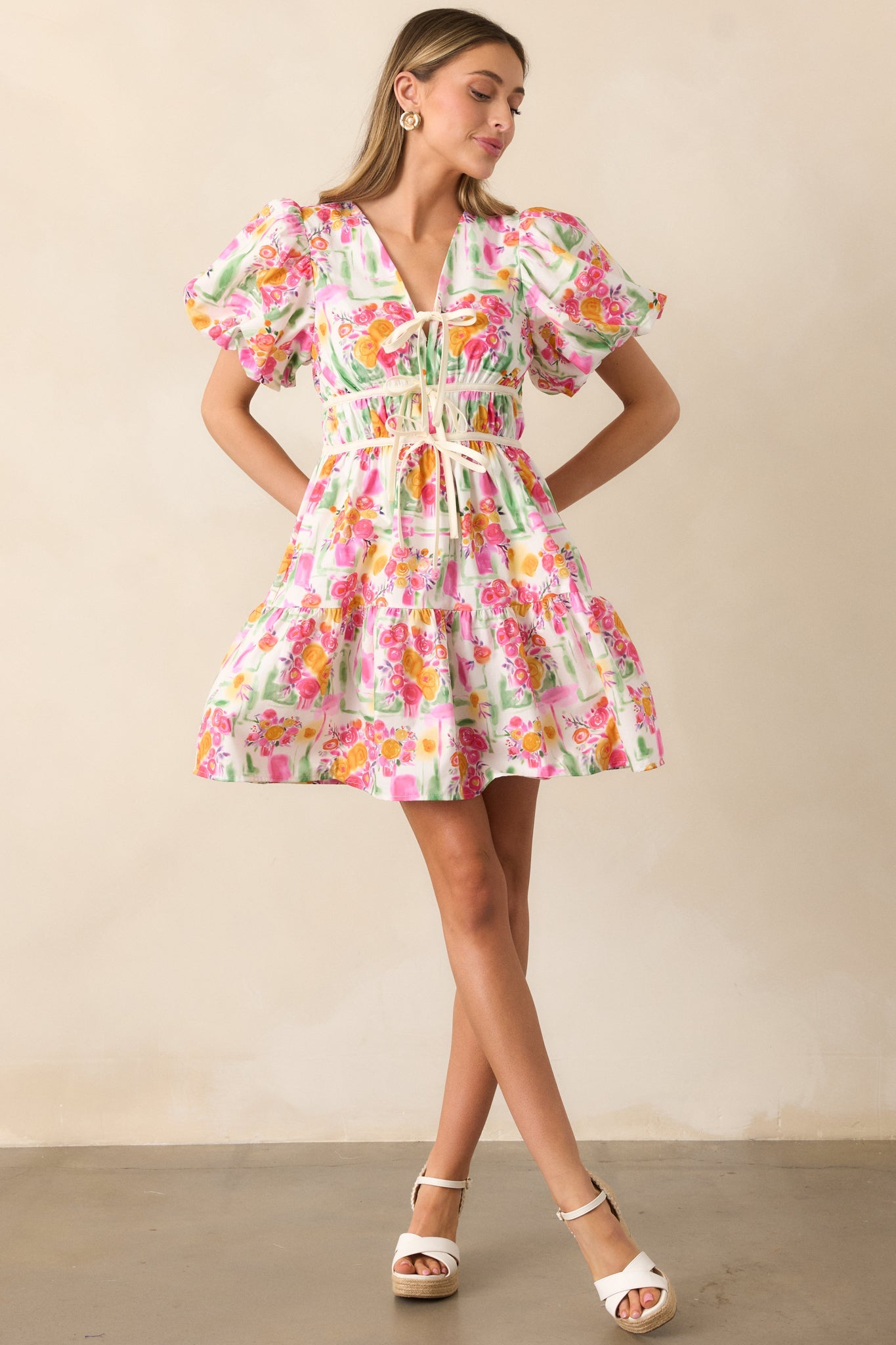 Yours Truly Pink Floral Cotton Puff Sleeve Mini Dress