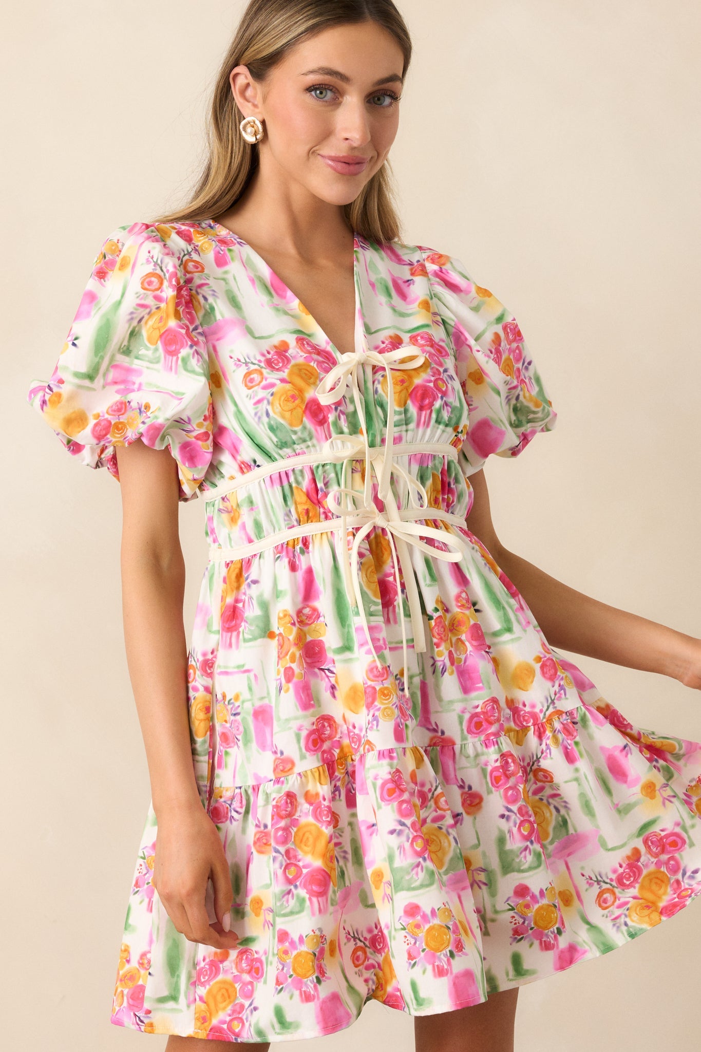 Yours Truly Pink Floral Cotton Puff Sleeve Mini Dress