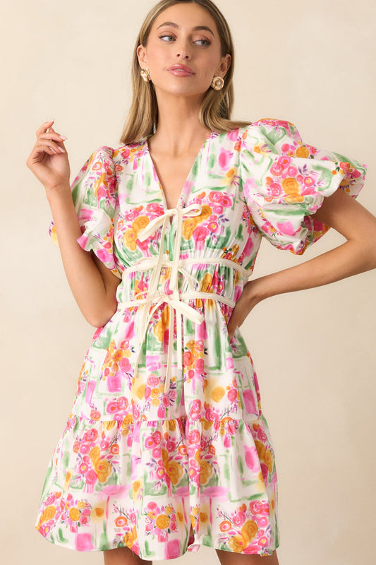 Yours Truly Pink Floral Cotton Puff Sleeve Mini Dress