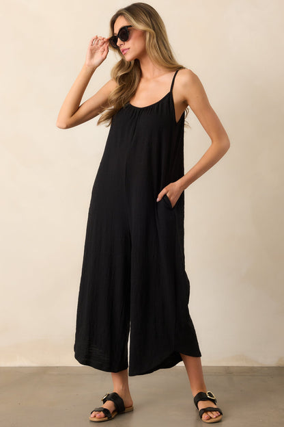 Z Supply Black Textured Flared Jumpsuit