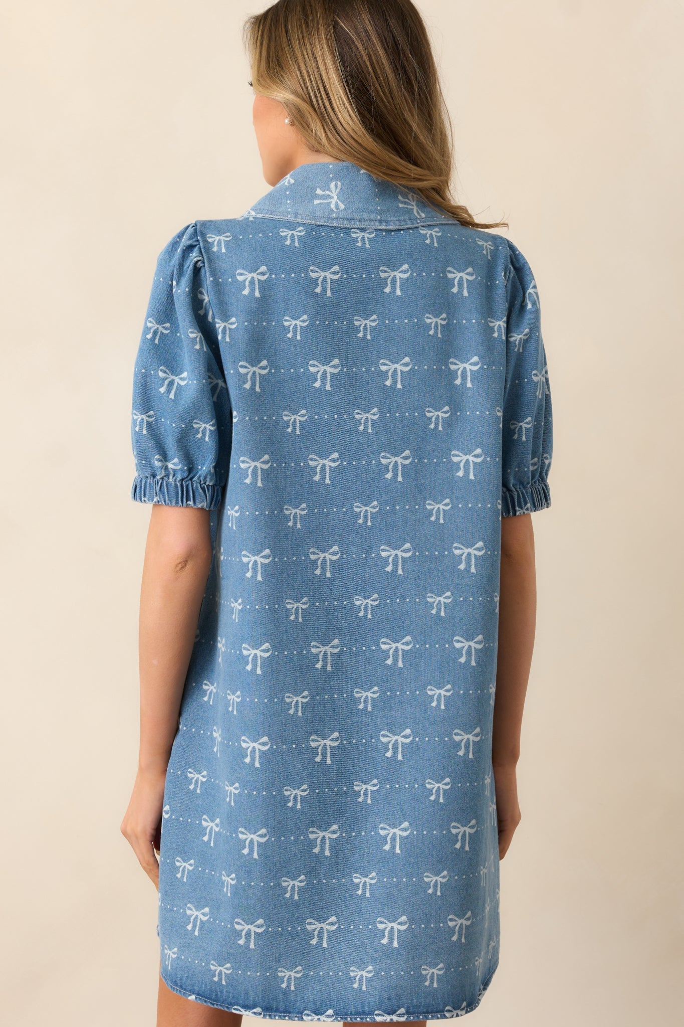 A Fine Line Medium Wash Denim Button Front Mini Dress