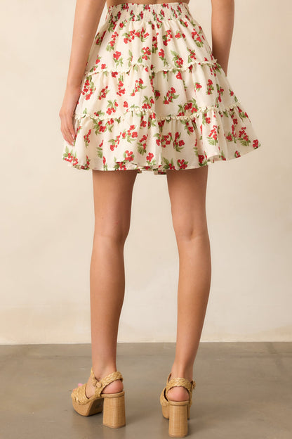 Take The Lead Ivory Floral Berry Tiered Mini Skirt
