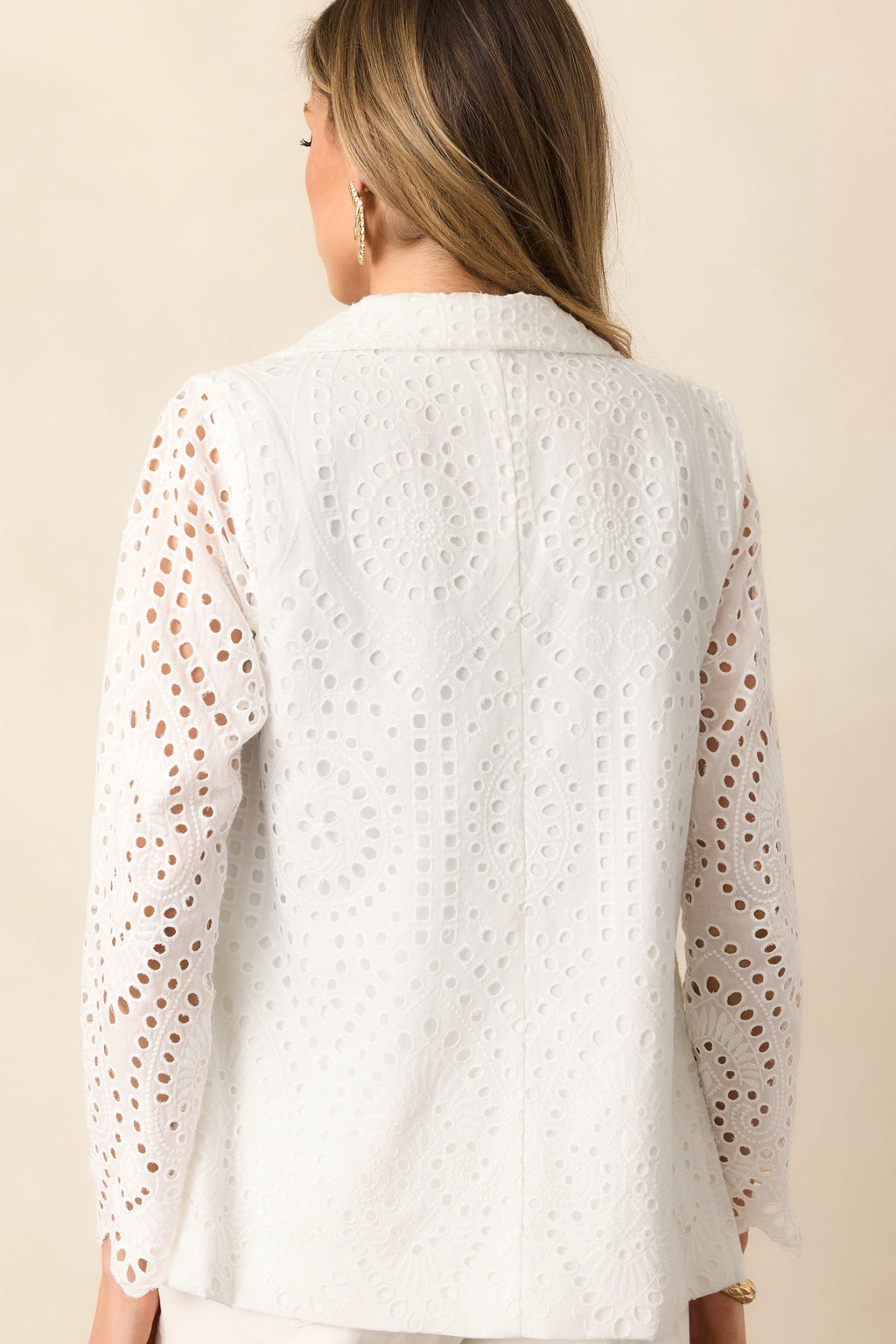 In Your Element White Cotton Embroidered Eyelet Blazer