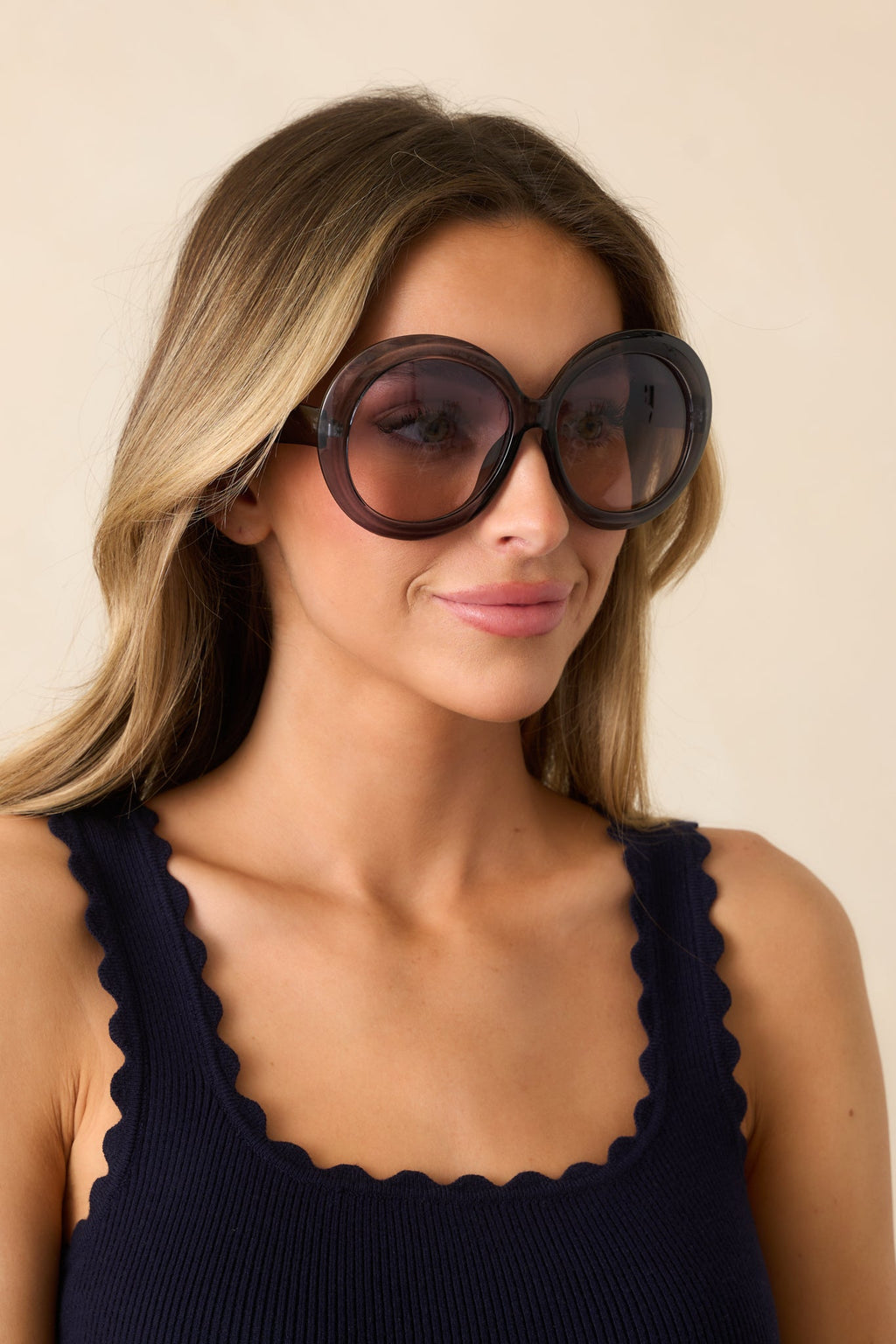 Happiness Comes In Waves Transparent Blue Black Round Sunglasses