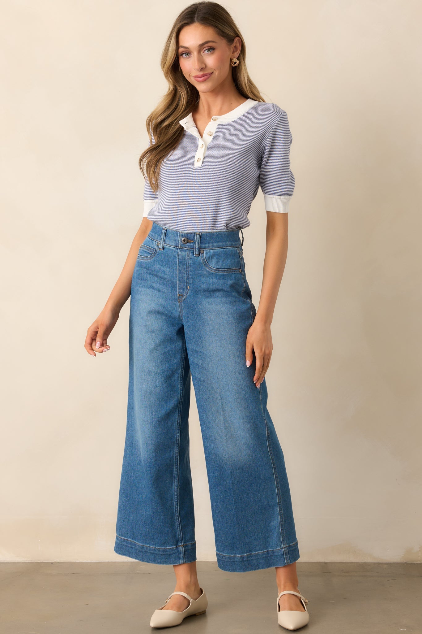 Bayside Brunch Blue Stripe Knit Top