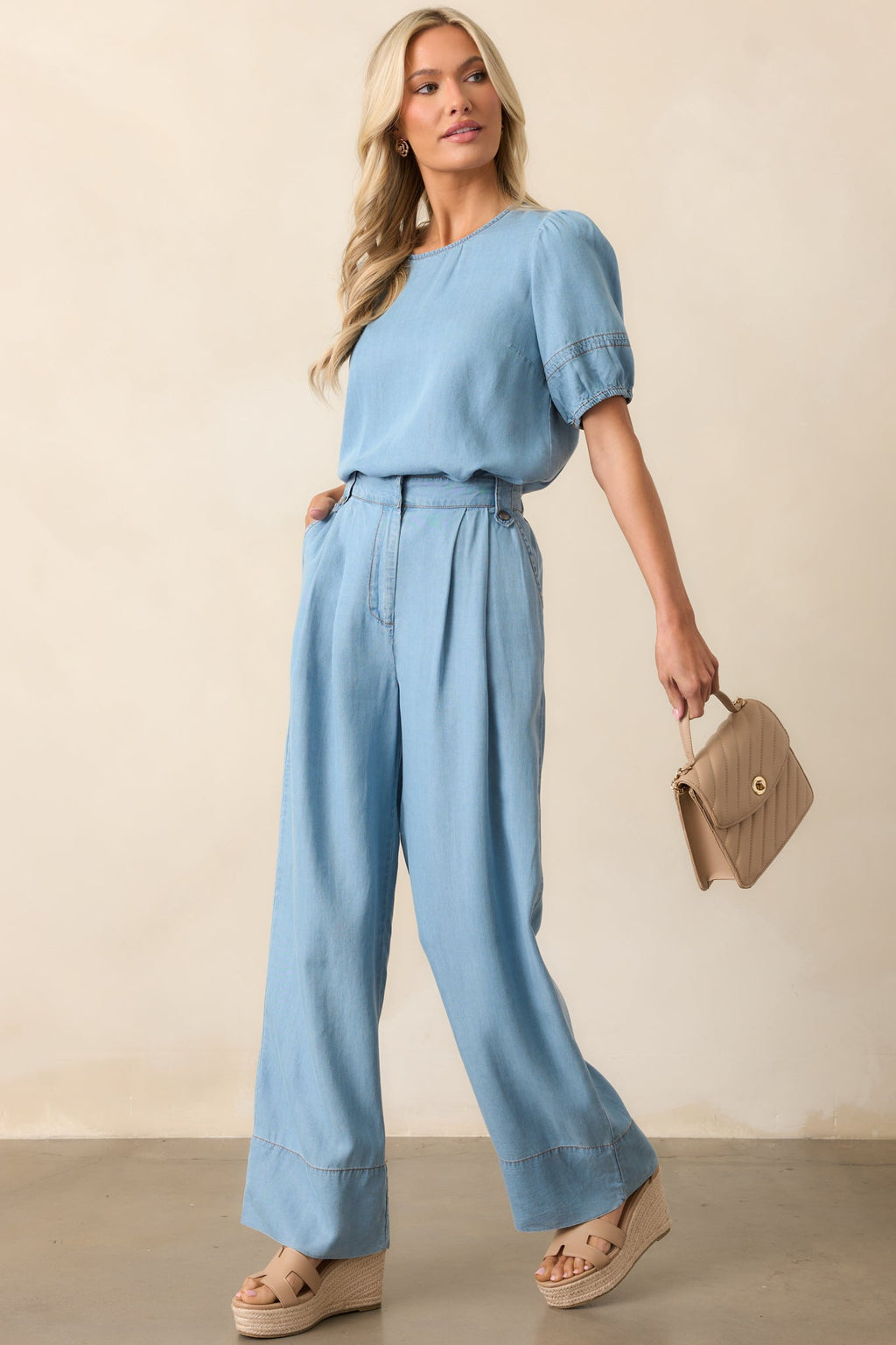 At A Moments Notice Blue Chambray Tailored Pants