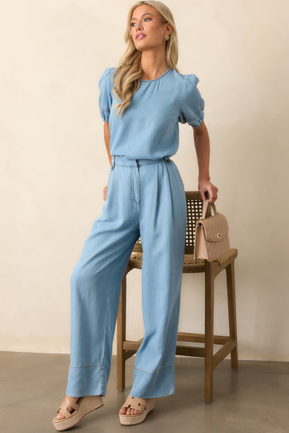 At A Moments Notice Blue Chambray Tailored Pants