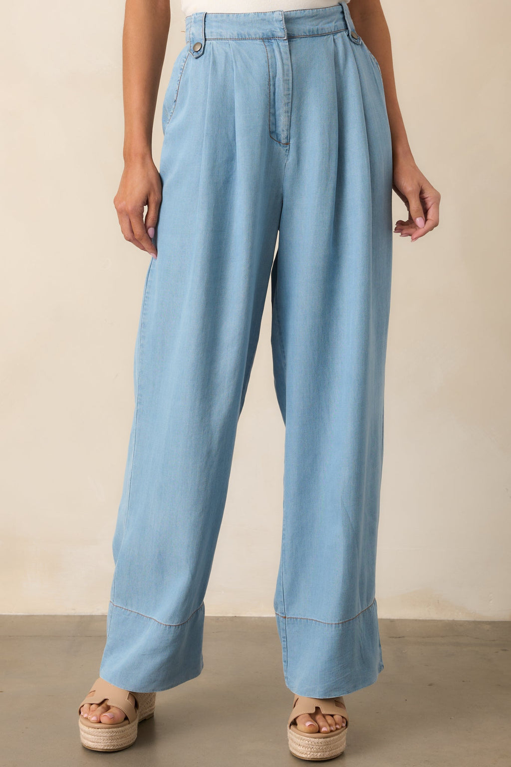 At A Moments Notice Blue Chambray Tailored Pants